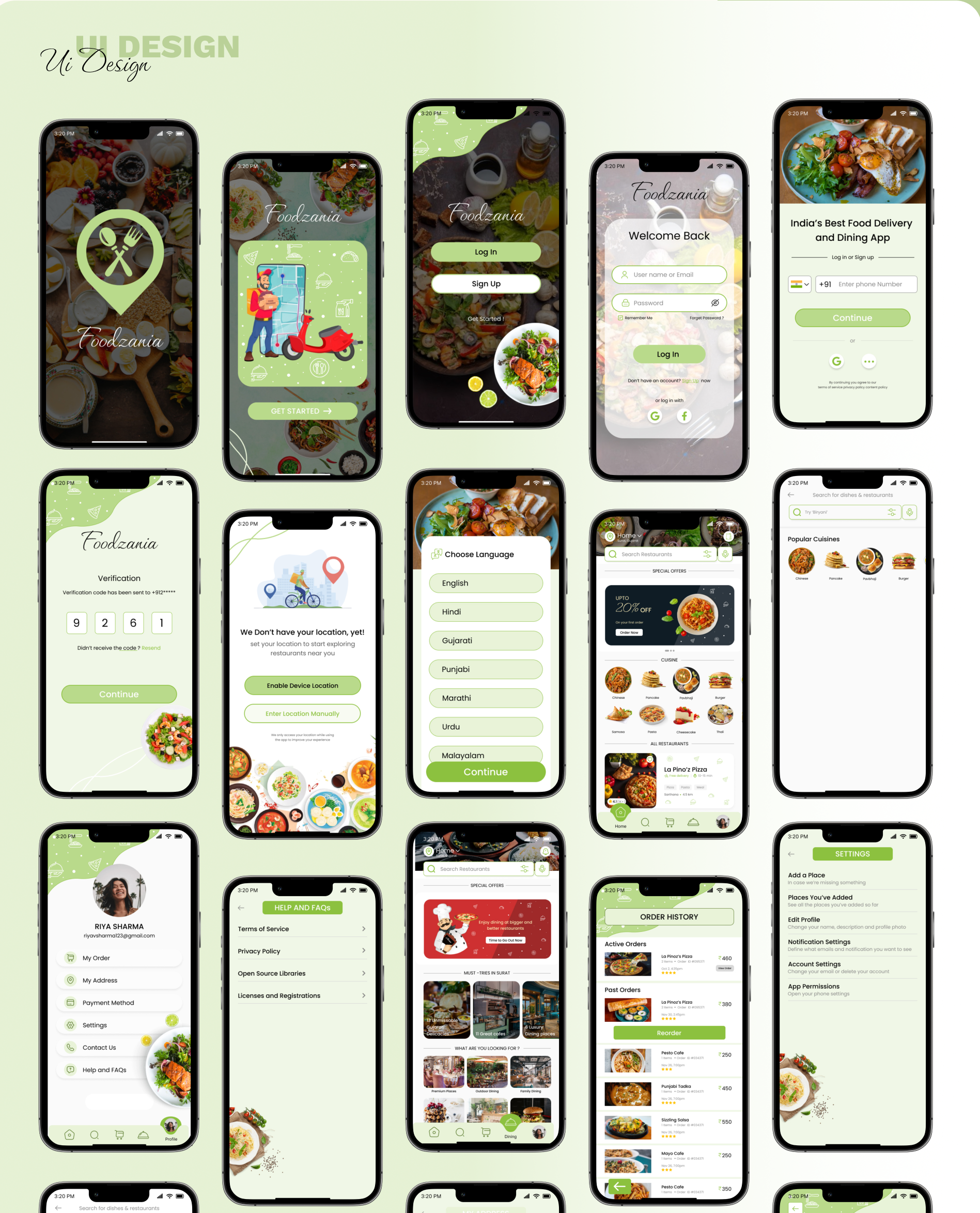 Foodzania — mobile app screens