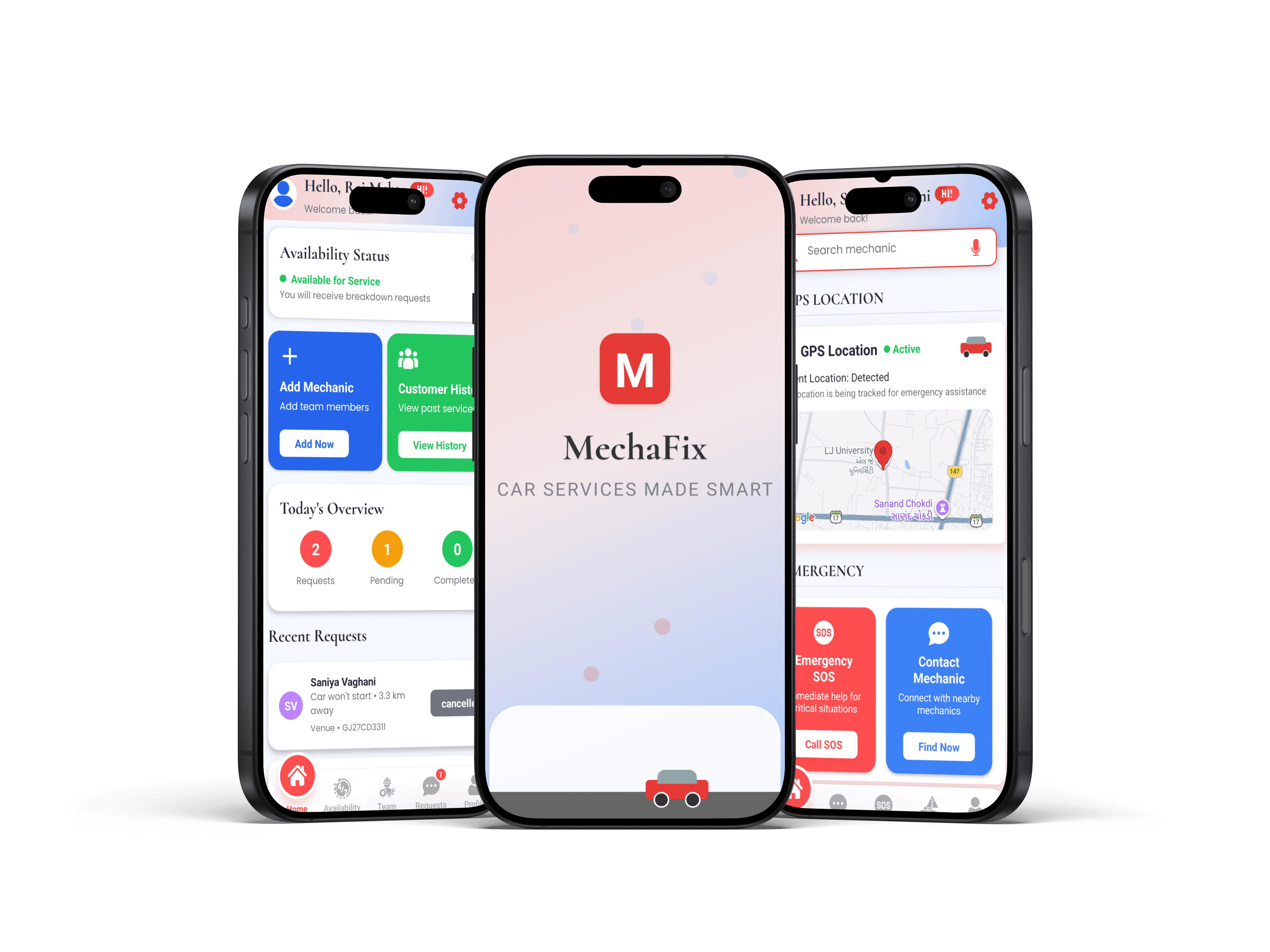 MechaFix — product mockup and UI screens