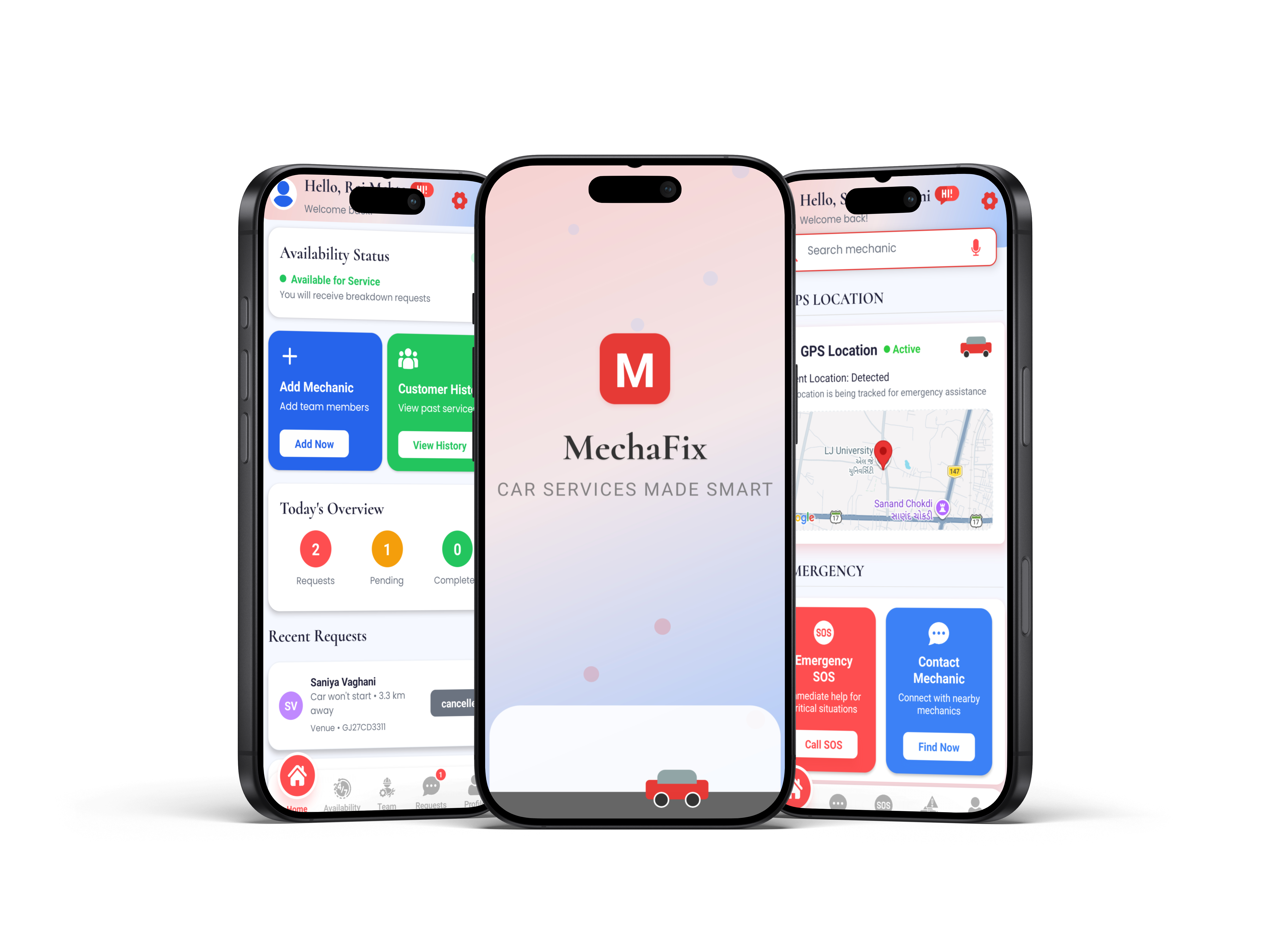 MechaFix — product mockup and UI screens